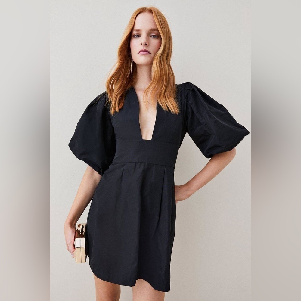 KAREN MILLEN Taffeta Puff Sleeve Woven Mini Dress (D9)